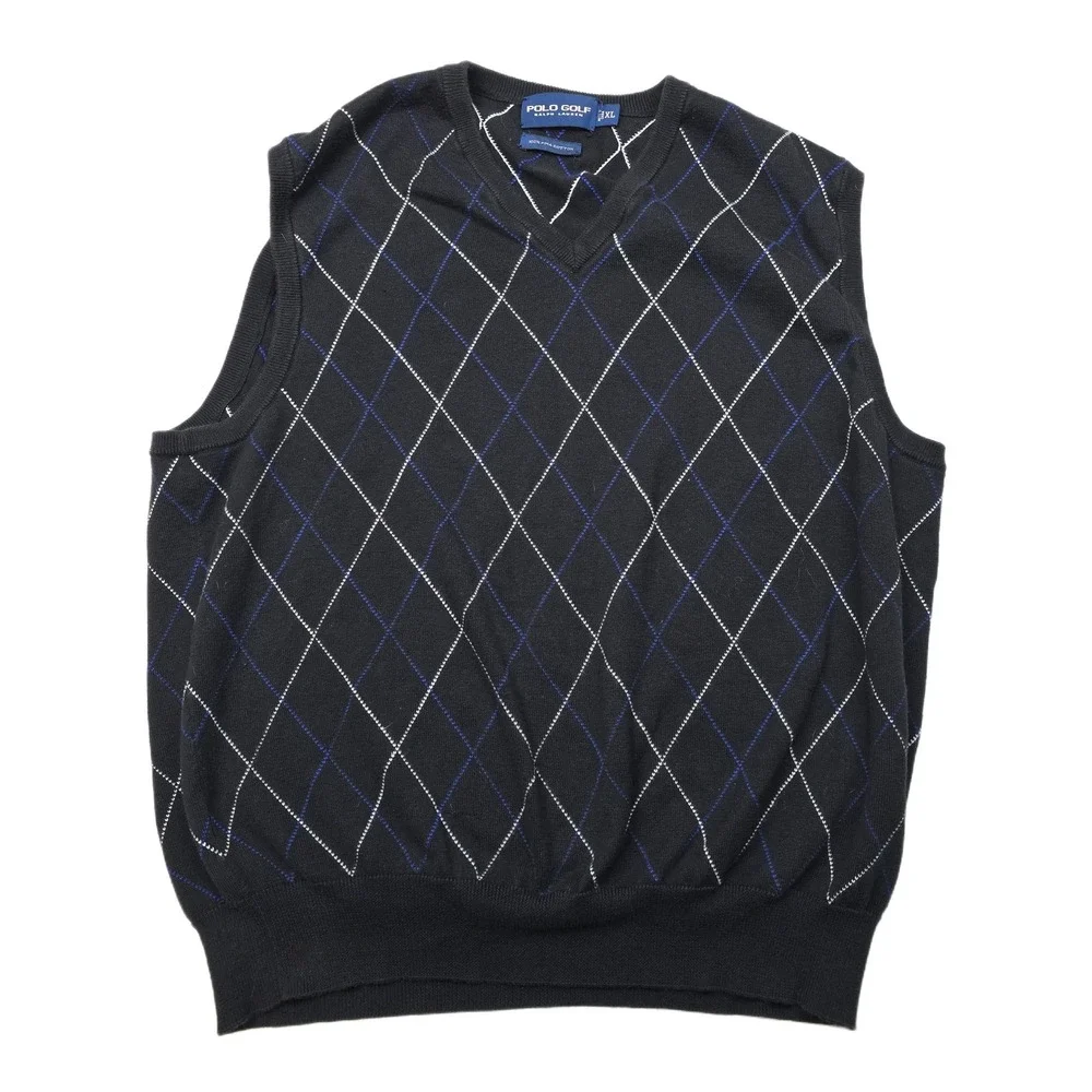 Polo Golf Ralph Lauren Argyle Sweater Vest Mens XL Black‎ Pima Cotton
